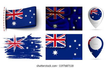 set of australia flags collection isolated on white