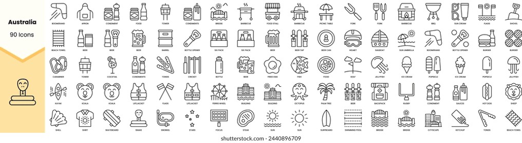 Set von Australien-Icons. Einfache Line-Art-Stil-Symbole packen. Vektorgrafik