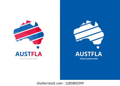 Set of australia logo combination. Oceania and country symbol or icon. Unique continent logotype design template.