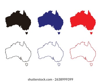 set of Australia map design, linear maps vector illustration, isolated on transparent background