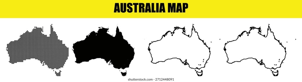 Set of Australia map icons and silhouettes