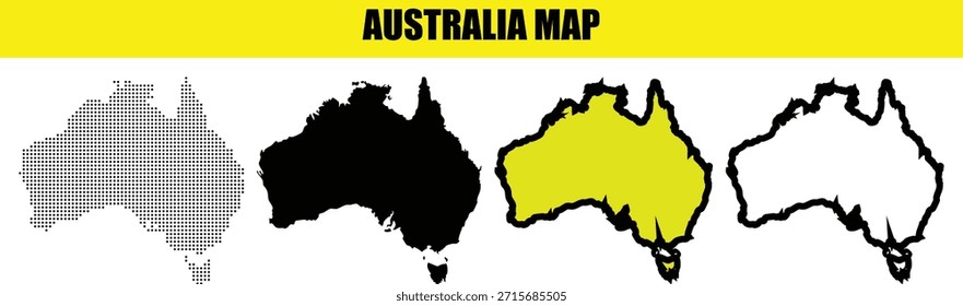 Conjunto de mapas de Australia con diferentes diseños aislados sobre fondo transparente