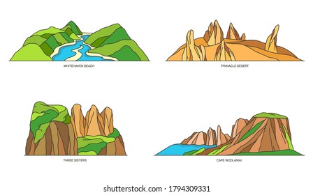 Set of Australia nature landmarks, national parks