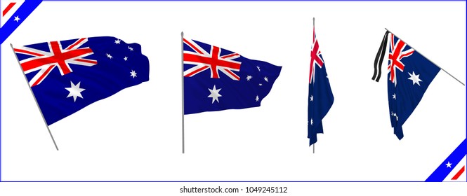 Set of Australia state waving flags in solemn or proud style. Vector illustration.