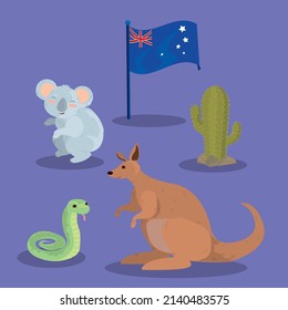 set of australian animals and items