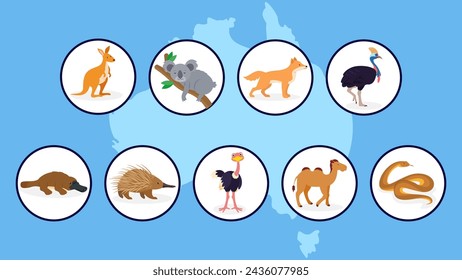 Set of Australian animals, vector illustration