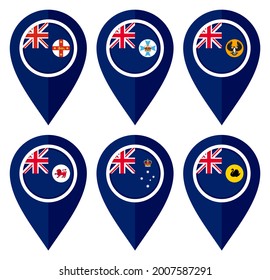 set of australian state map pointers isolated on white background. vector illustration