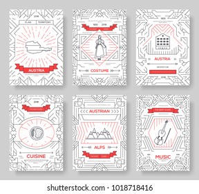 Set of Austria country ornament travel trip concept. Art traditional, magazine, book, poster, abstract, ottoman motifs, element. Vector decorative ethnic greeting card or invitation design background