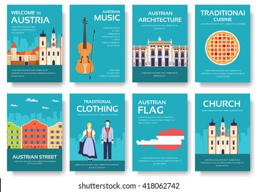 Set of Austria country ornament travel trip concept. Art traditional, magazine, book, poster, abstract, ottoman motifs, element. Vector decorative ethnic greeting card or invitation design background