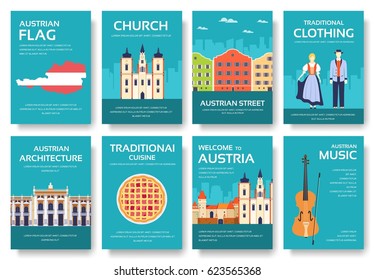 Set of Austria country ornament travel trip concept. Art traditional, magazine, book, poster, abstract, ottoman motifs, element. Vector decorative ethnic greeting card or invitation design background