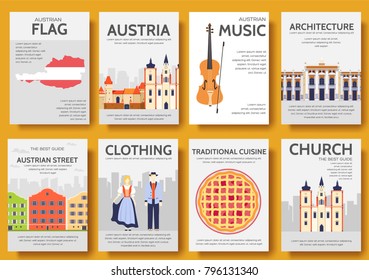 Set of Austria country ornament travel trip concept. Art traditional, magazine, book, poster, abstract, ottoman motifs, element. Vector decorative ethnic greeting card or invitation design background