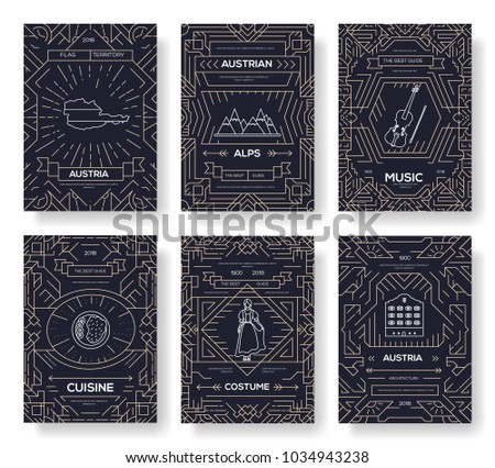 Set of Austria country ornament travel trip concept. Art traditional, magazine, book, poster, abstract, ottoman motifs, element. Vector decorative ethnic greeting card or invitation design background