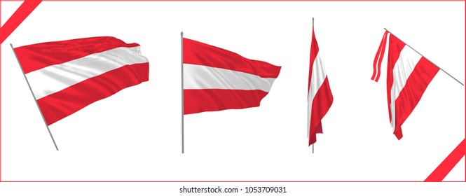 Set of Austria flag state waving images in solemn or proud style. Vector illustration.