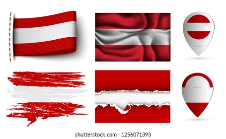 set of austria flags collection isolated on white