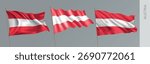 Set of Austria waving flag on isolated background vector illustration. 3 red Austrian wavy realistic flag as a patriotic symbol