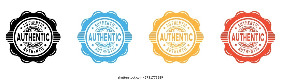 Conjunto de insignias auténticas en varios colores que representan calidad y fiabilidad genuinas