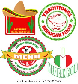 Set Of Authentic Mexican Food Stamp And Labels On White Background, Vector Illustration