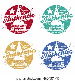 Set of authentic prints apparel in different colors. Stamp for shirt, raglan, sweatshirt. Fashion typography, classic style print label. Vector illustration
