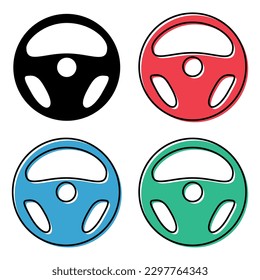 Set of Auto car steering wheel icon, vehicle tire rim symbol, automotive race sport sign vector illustration .