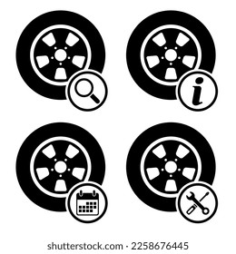 Set of Auto car wheel icon, vehicle tire rim symbol, automotive race sport sign vector illustration .