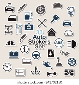 Set of auto icon stickers for app and web design