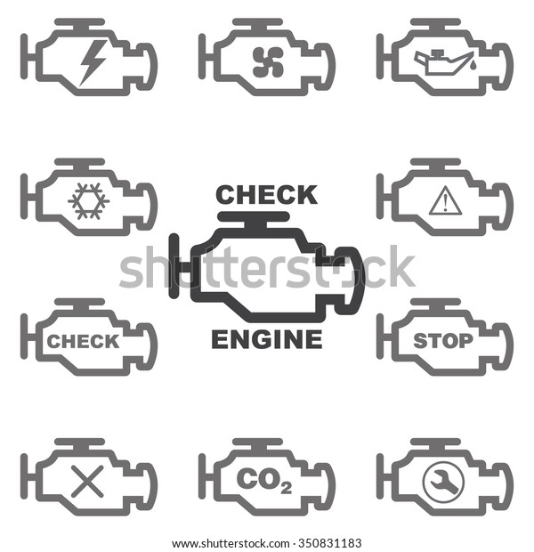 Set auto icons
CHECK ENGINE. Vector
image.