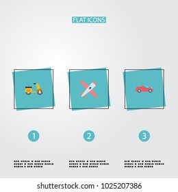 Set of auto icons flat style symbols with moped, airplane, sport vehicle and other icons for your web mobile app logo design.