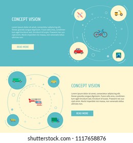 Set of auto icons flat style symbols with moped, lorry, airplane and other icons for your web mobile app logo design.