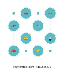 Set of auto icons flat style symbols with helicopter, bus, motorcycle and other icons for your web mobile app logo design.