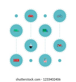 Set of auto icons flat style symbols with ship, motorcycle, automobile and other icons for your web mobile app logo design.