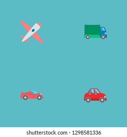 Set of auto icons flat style symbols with airplane, truck, sport vehicle and other icons for your web mobile app logo design.