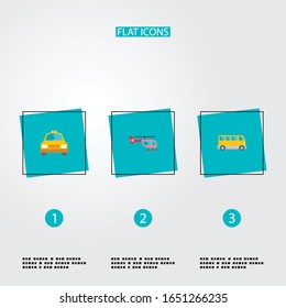 Set of auto icons flat style symbols with taxi, helicopter, bus and other icons for your web mobile app logo design.