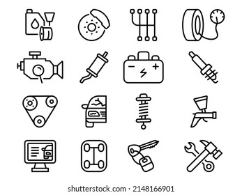 Set of auto mechanic car service repair and maintenance work icons vector. 