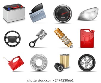 A set of auto parts on a white background. Vector illustration