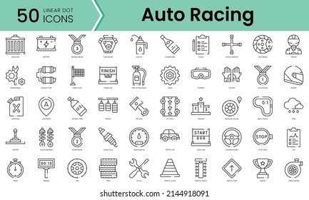 Set von Auto-Racing-Symbolen. Paket mit Symbolen im Line Art Style. Vektorgrafik