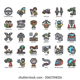 Set of Auto Racing thin line and pixel perfect icons for any web and app project. 