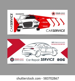 Set of auto repair service banner, poster, flyer. Car service business layout templates. Vector illustration.