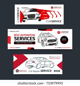 Set Of Auto Repair Service Banner, Poster, Flyer. Car Service Business Layout Templates. Vector Illustration.