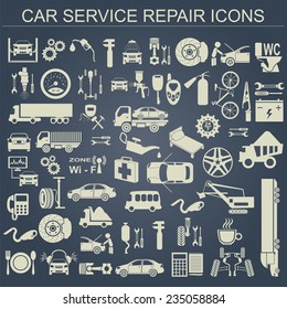 Set of auto repair service elements for creating your own infographics or maps of the car service station. Vector illustration