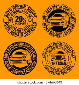 Set of Auto Repair Services Badge template. Car service label, emblem vector illustration.
