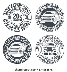 Set of Auto Repair Services Badge template. Car service label, emblem vector illustration.