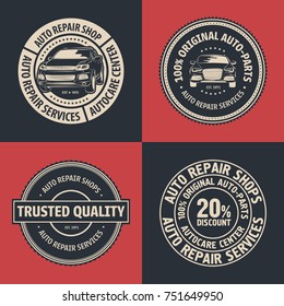 Set of Auto Repair Services Badge template. Car service label, emblem vector illustration.