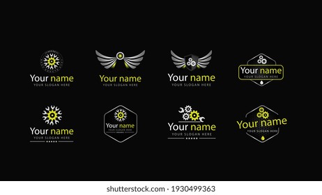 Set of auto repair shop logos in different styles with wings, wrenches and gears. Various logos of auto repair shops