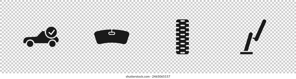 Set Auto service check automotive, Windshield, Car tire wheel and Windscreen wiper icon. Vector