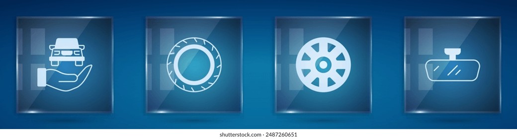Set Auto service check automotive, Car tire wheel, Alloy for car and mirror. Square glass panels. Vector