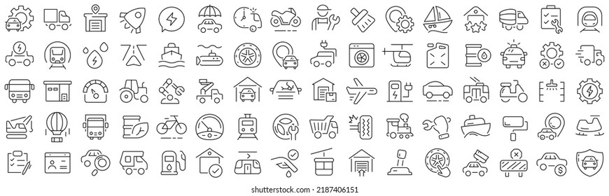 Set of auto service line icons. Collection of black linear icons