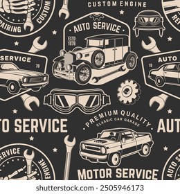 Satz von Auto-Service nahtlose Muster oder Hintergrund. Vektor. Service Auto Reparatur, Restaurierung und Auto Club Design-Elemente.