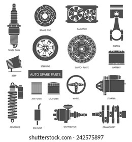 Set of auto spare parts. Car repair icons in flat style. Vector illustration EPS10.