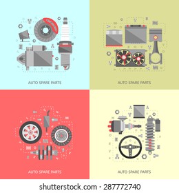 Set of auto spare parts. Car repair icons in flat style. Vector illustration EPS10.