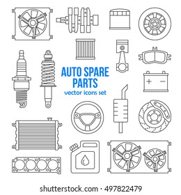 Set of auto spare parts. Car repair icons in outline style. Vector illustration EPS10.